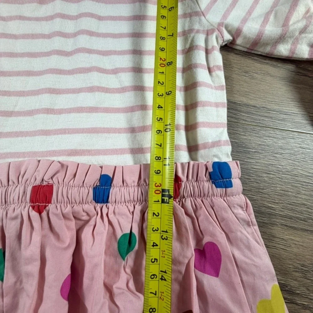 Mini Boden Girls Pink Striped Heart Print Long Sleeve Mixed Media Dress 7/8